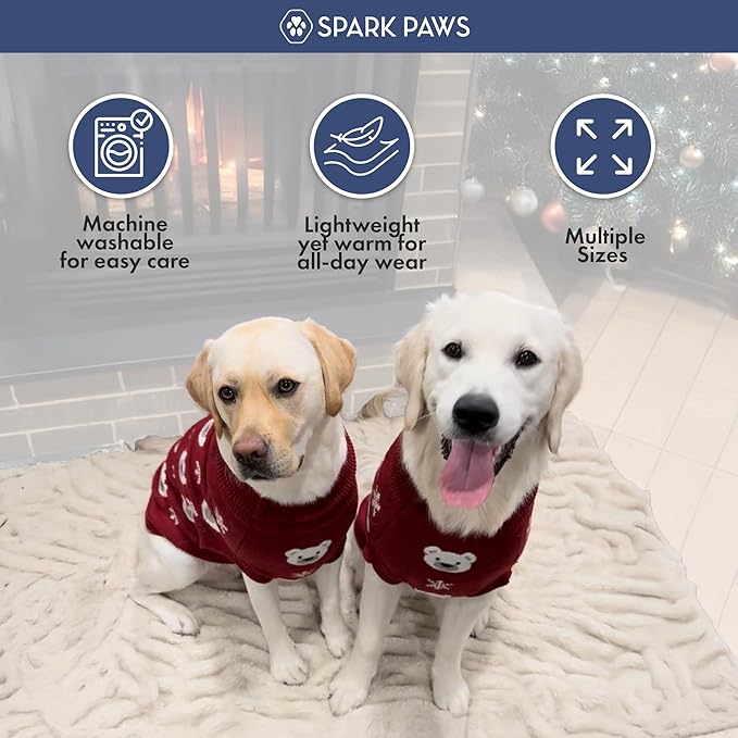 Spark Paws Christmas Dog Sweater – Ultra Soft Holiday Knit Sweater for Small, Medium & Large Dogs, Cute Pet Sweater for French Bulldogs & Big Dogs, Easy Potty V Cut Design Jacket - (Polar Bear, 4XL)