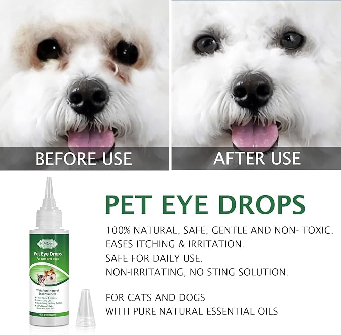 Dog Eye Drops, Eye Drops for Dogs and Cats, Dog Eye Infection Treatment to Soothe Infection Allergy, Relieve Dry Eyes Pink Eyes, Pet Tear Stain Cleaner, Dog and Cat Eye Wash, 2.02 fl.oz