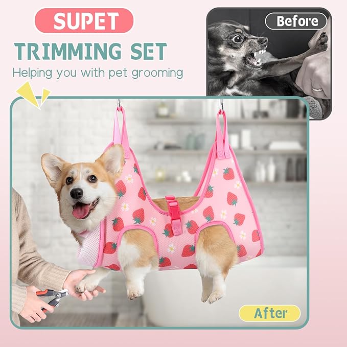 Supet Cat Grooming Hammock, Dog Hanging Harness for Nail Trimming Doorframe, Pet Holder Restraint for Clipping Nails, Pet Hoist Sling for Cutting Nails, Ear & Eye Cleaning, Medicine at Home (2XS)
