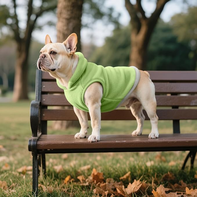 Idepet 2 Pack Dog Fleece Vest Sweater Warm Pullover Jacket with D-Ring Leash Reflective Winter Coat Hoodie for Bulldog Pug Chihuahuas Yorkies Dachshunds(Dark Green&Grass Green,X-Large-French Bulldog)