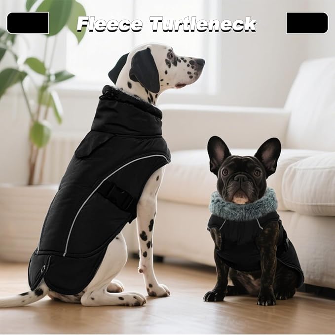 DENTRUN Small Dog Winter Warm Coat - Windproof Cozy Jacket, Thick Fleece Vest with Adjustable Belt, Water Repellent, Reflective Dog Sweater for Yorkie Dachshund Wear, Black, S