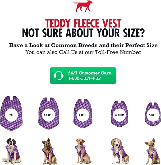 Tuff Pupper Reversible Fleece Sweater Vest for Dogs | Lightweight Comfortable Insulated Jacket | Front Zip Closure | Machine Washable | Built-in Leash Hole | Sizes for All Breeds (Large, Purple)