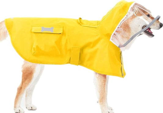 Dog Waterproof Raincoat with Poncho Hoodie, High Reflective Adjustable Yellow Pet Rain Jacket with Leash Hole for Small Medium and Large Dogs (Yellow, X-Large)