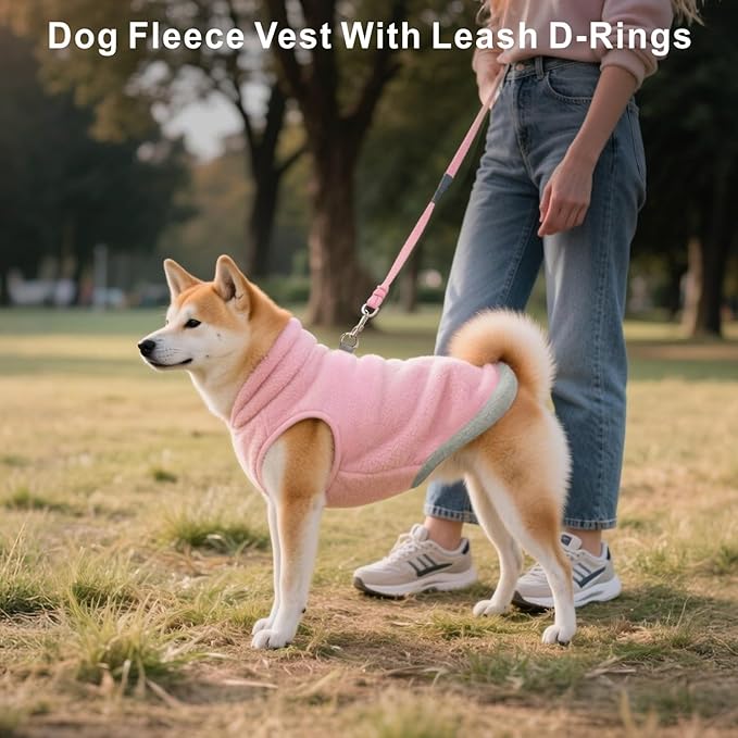 Idepet 2 Pack Dog Fleece Vest Sweater Warm Pullover Jacket with D-Ring Leash Reflective Winter Coat Hoodie for French Bulldog Pug Chihuahuas Yorkies Dachshunds(Purple&Pink,X-Large-French Bulldog)