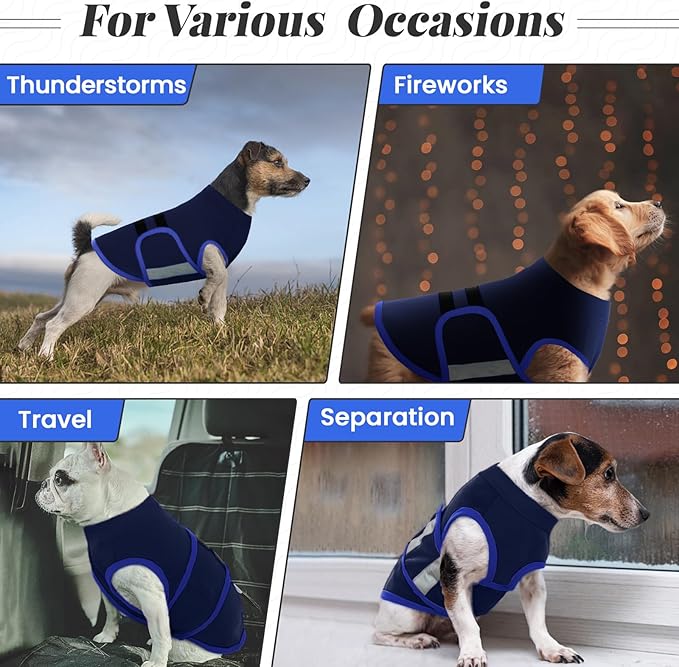 MIGOHI Dog Anxiety Relief Coat,Comfort Anxiety Vest for Dogs,Adjustable Anxiety Calming Wrap for Fireworks,Thunderstorms,Travel, Separation, Dog Anxiety Jacket for Small Dogs,M,NavyBlue