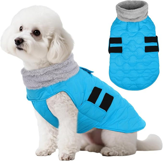 Kuoser Dog Jacket, Warm Dog Coats for Small Dogs, Doggie Winter Jacket Cold Weather Coats with Leash Hole, Winter Coat Apparel for Yorkie Chihuahua, Blue XS