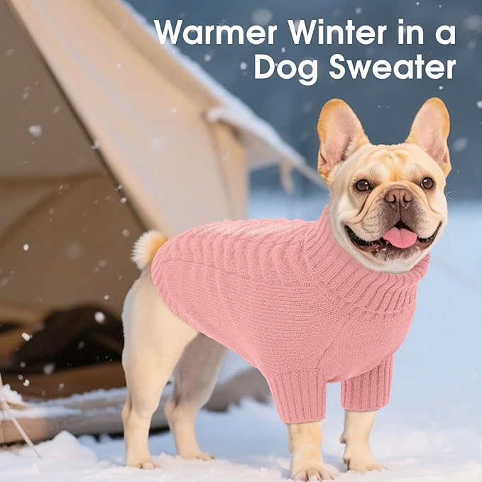 Dog Sweaters for Small Dogs Classic Turtleneck Dog Christmas Sweater Thick Warm Pullover Female Puppy Pet Stretch Knitwear Fall Winter Clothes with Leash Hole(Pink, S)