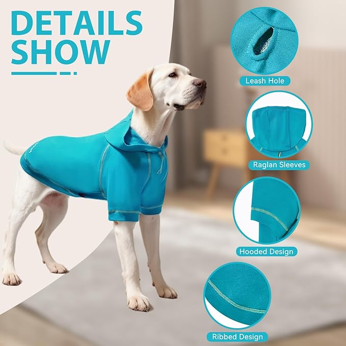 Basic Dog Hoodie Sweatshirts, Pet Clothes Hoodies Sweater with Hat and Leash Hole, Soft Cotton Outfit Coat for Small Medium Large Dogs, Royal Blue (Medium)
