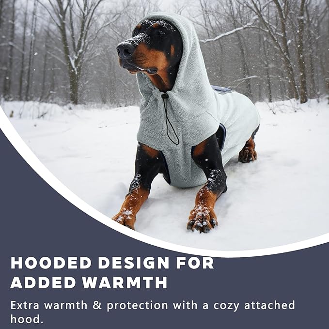 IECOii Fleece Dog Sweater for Large Dogs, Large Dog Sweater Sleeveless with Leash Hole and Reflective Strips, Fall Winter Turtleneck Hoodie Vest Lightweight & Stretchy Fit for Active Dogs, Blue, XL