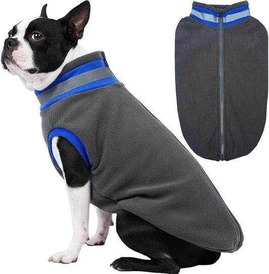 Winter Warmth Turtleneck Fleece Vest Dog Clothes, Ultra-Soft & Snug-fit Coat for Large Dogs with Back-Zipper, Thermal Doggie Vests Coats with Reflective Strip, Pet Sweater Standard Poodle(Grey, XL)