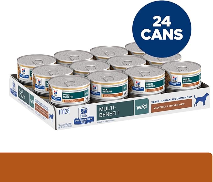 Hill's Prescription Diet w/d Multi-Benefit Digestive/Weight/Glucose/Urinary Management Vegetable & Chicken Stew Wet Dog Food, Veterinary Diet, 5.5 oz. Cans, 24-Pack