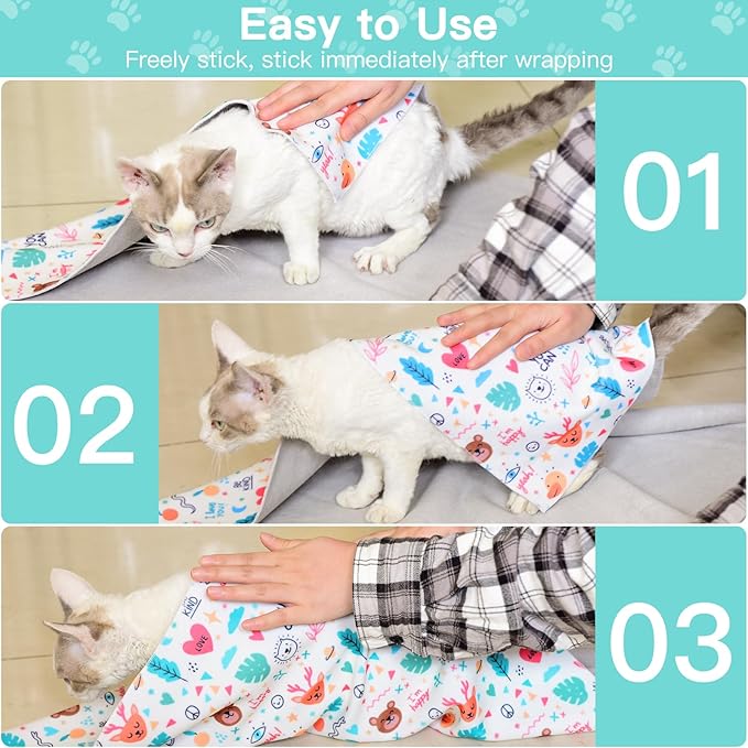 33.5" Cat Wrap for Grooming, Maximum, Self-Adherent Soft Cat Blanket for Nail Clipping, Anti-Scratch-Escape Calming Wrap, Cats Burrito Swaddle for 6-18 lbs (Floral, XX Large)