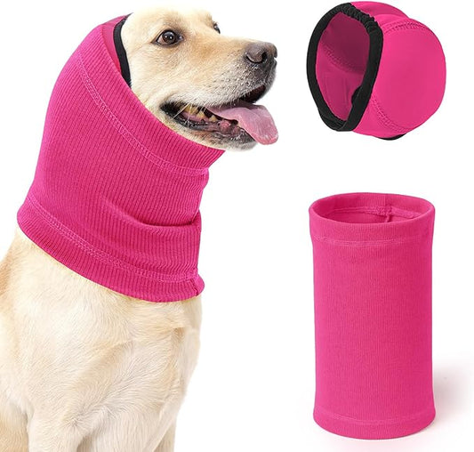 SlowTon Quiet Ears Dog Hoodie - 2 Pcs Ear Wrap Dog Ear Muffs Noise Protection, Anxiety Relief Dogs Hat Calming Hood Head Cover, Pet Headband Dogs Ear Protector for Grooming, Force Drying (Pink,L)