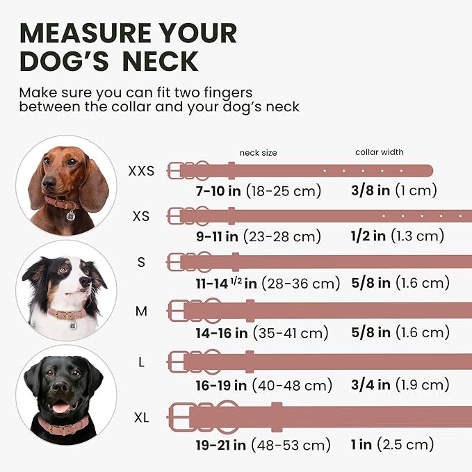 BronzeDog Rolled Leather Dog Collar with QR ID Tag, Adjustable Soft Round Collars for Small Medium Large Dogs Puppy (7" - 10" Neck Size, Blush)