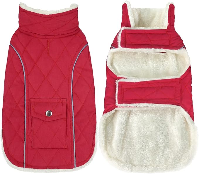 Malier Dog Winter Coat, Windproof Dog Cold Weather Coats with Real Pocket, Winter Extra Warm Pet Coat Fleece Jacket Reflective Clothes for Small Medium Large Dogs and Puppy (Red, XXX-Large)