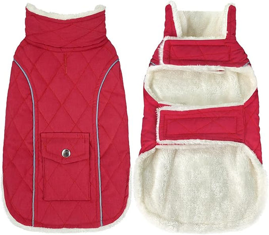Malier Dog Winter Coat, Windproof Dog Cold Weather Coats with Real Pocket, Winter Extra Warm Pet Coat Fleece Jacket Reflective Clothes for Small Medium Large Dogs and Puppy (Red, X-Large)