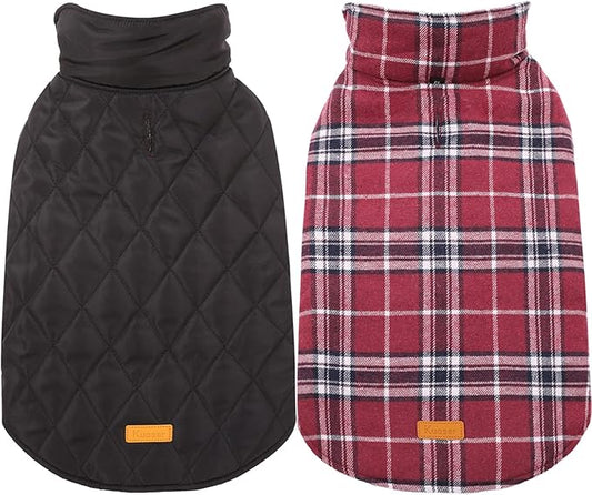 Kuoser Warm Dog Coat, Waterproof Dog Jacket for Extra Large Dogs, Adjustable Durable XXL Doggie Winter Coat Reversible Puppy Cold Weather Apparel from Small to Large Breed, Red XXL