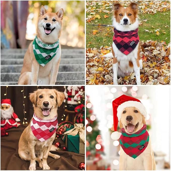 4-Pack Knitted Dog Bandanas with Slogans - Soft Warm Bandana for Small Medium Large Dogs, Winter Dogs Accessories Boy & Girl, Scarf for Birthday Holiday，Cute Dog Gifts