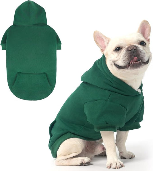 KOOLTAIL Basic Dog Hoodie - Soft & Warm Pet Hoodie Sweater with Leash Hole and Pocket, Dog Winter Coat, Cold Weather Clothes Sweatshirt for Small Medium Large Dogs Puppy Cat Boys Girls Deep Green M