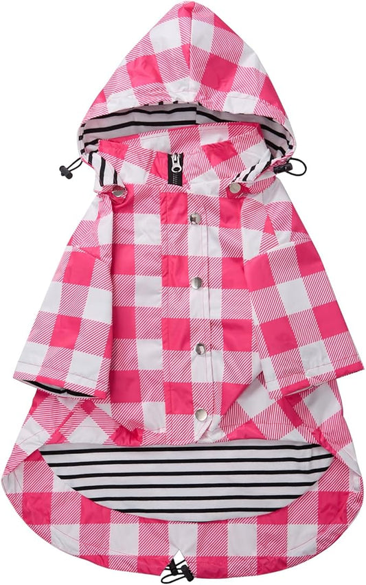 Dog rain Coat Waterproof Raincoat Puppy Jacket with Legs Buttons Zipper Hood Drawstring Fit for Yorkie Terrier Schnauzer Poodle Border Collie Labrador Golden Retriever 8lbs to 80lbs Pink S