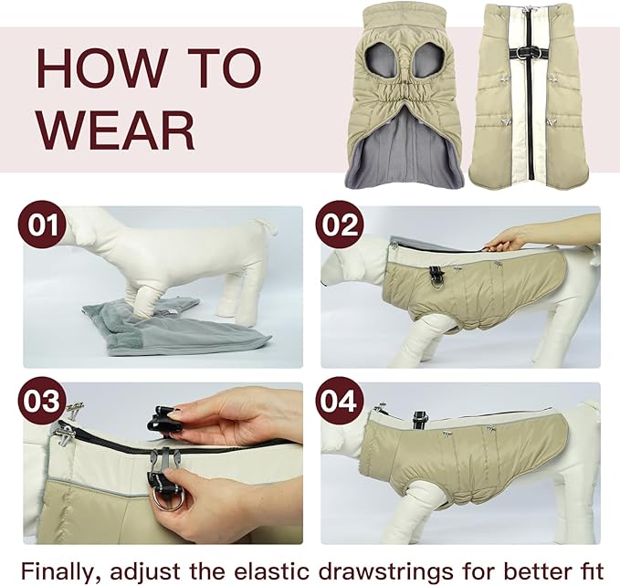 Dog Coat Winter Warm Dog Jackets for Large Dogs Reflective Snowsuit with Harness Fleece Dogs Snow Jacket Waterproof Pet Clothes for Cold Weather