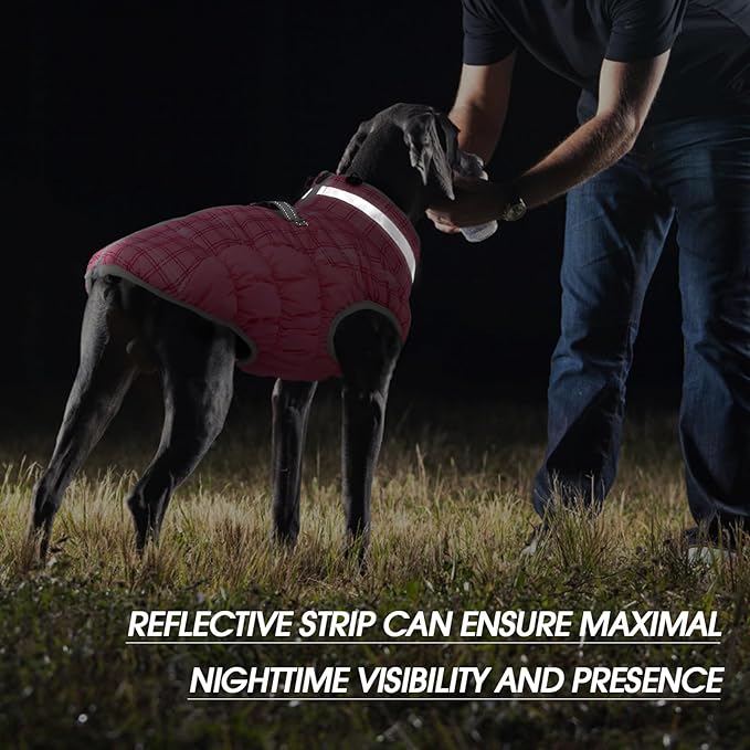 FUAMEY Dog Coat for Medium Dogs,Waterproof Dog Winter Jacket with Harness Built in Puppy Cold Weather Coats Reflective Pet Vest with Zipper Warm Fleece Dogs Snowsuit Windproof Rose Plaid M