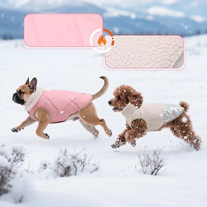 EMUST Small Dog Coat, Reversible Winter Jacket Coats for Small Dogs, Fuzzy Pet Apparel Vest for Small Medium Dogs, Cream, S