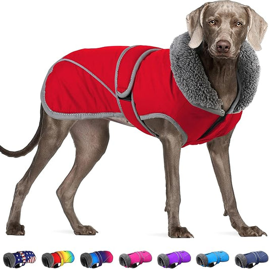 Dogcheer Dog Coat, Waterproof Dog Jacket Reflective Pet Winter Coat with Adjustable Hook & Loop, Christmas Puppy Fleece Jacket Warm Turtleneck Snowsuit for Small Medium Large Dogs - Red, 2XL