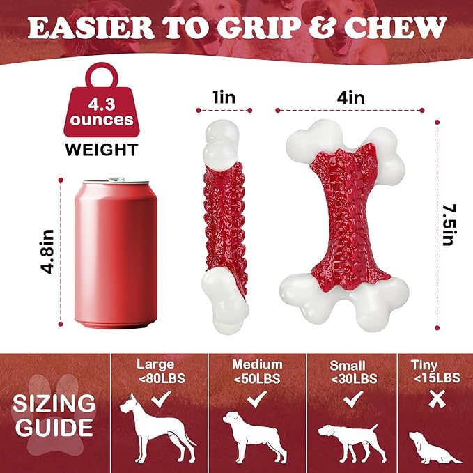 10-Pack Tough Dog Toys, Toys for Aggressive Chewers Large Breed, Chew Dogs, Bone Toy Nylon Dogs Almost Indestructible