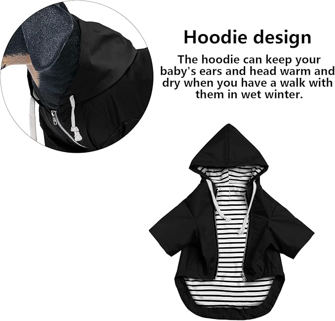 Dog Raincoat rain Jacket Raincoat Dogs Waterproof Small Medium Breeds Zip Closure Storage Pocket Harness Hole Black XL