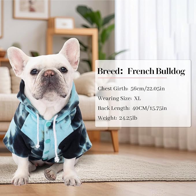 Dog Hoodie Tie Dye Dog Sweatshirt Chic Winter Clothes Ultra-Soft Warm Sweaters for Small Medium Dogs Fashion Pet Clothes for Dogs (Blue/Black/Grey, XS (Back: 9.05",Chest: 13.77", Neck: 12.59"))