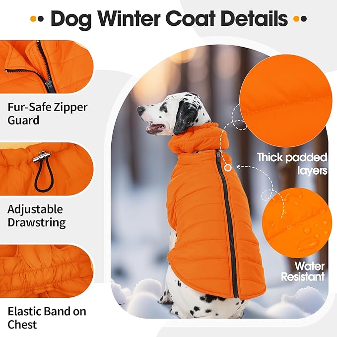 Dog Coats for Small Dogs, Warm Dog Puffer Vest for Winter Waterproof, Lightweight Down Pet Coats with Zipper & Neck Wrap, Warm Jacket for Dachshund, West Highland White Terrier, Orange S