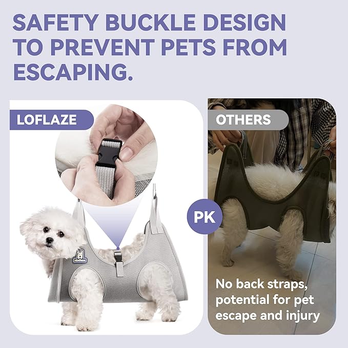 Dog Grooming Hammock Harness for Dogs & Cats with Pet Nail Clipper Trimmer - Cat Hanger Sling for Trimming Clipping Nails- Dog Hammock Restraint Bag for Small Medium Large pet （ Purple XS）