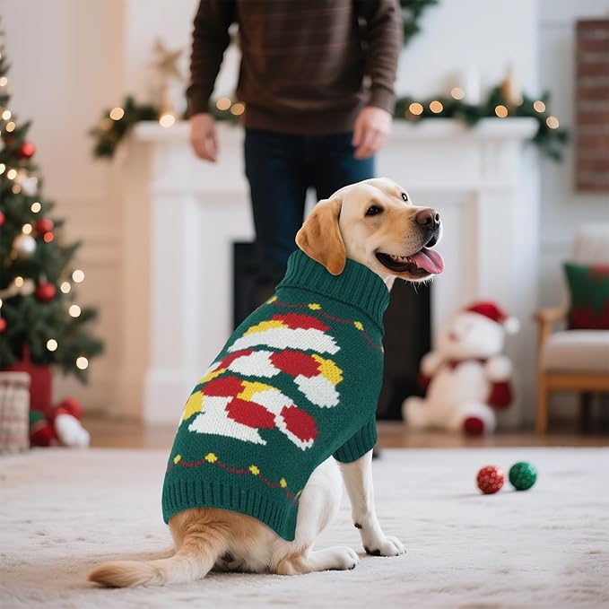 BRKURLEG Dog Sweaters, Christmas Dog Sweaters, Medium Large Dogs Warm Sweater for Cold Weather, Pullover Sweater Xmas New Year, Winter Knitted Sweatshirt Outfit for Boston Terrier, Beagle (Green, L)