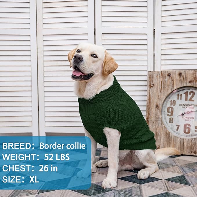 Mihachi Turtleneck Dog Sweater - Winter Coat Apparel Classic Cable Knit Clothes with Leash Hole for Cold Weather, Ideal Gift for Pet in New Year Army Green 2XL
