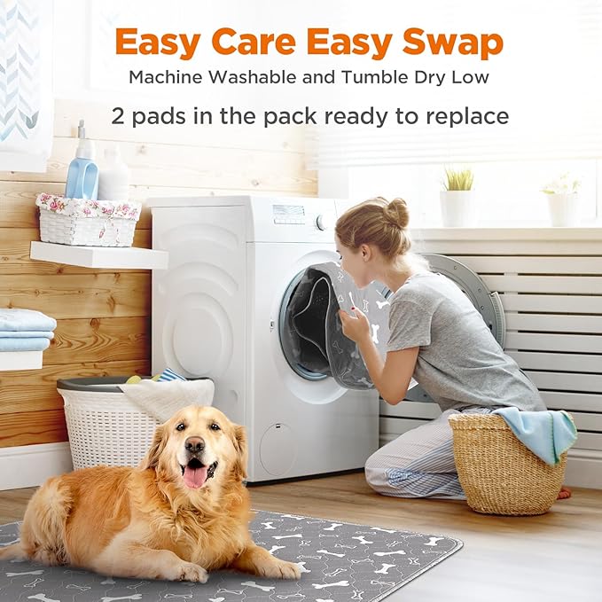 Washable Pee Pads for Dogs, 2 Pack Large 36"x41" Fast Absorbent Reusable Puppy Pads , 100% Waterproof Non Slip and Leak-Proof Whelping Pads Potty Training Pads for Crate, Playpen, Bed, Sofa