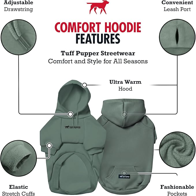 Tuff Pupper Dog Hoodie | Premium Quality 100% Organic Cotton | Ultra Soft Interior for Superior Comfort | Elastic Cuffs & Drawstring for Warmth | Stretch Fit Suitable for All Breeds (Teal, L)