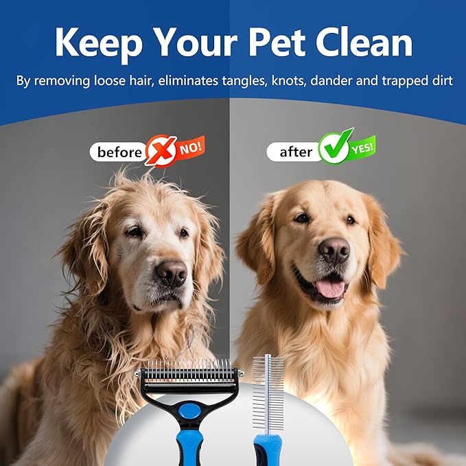 Pet Grooming Set with Shedding Brush and Dematting Comb，Brush for Long-haired Dogs，Dog Shedding Brush，Stainless steel teeth remove tangled hair，Pet Grooming Tools-Large