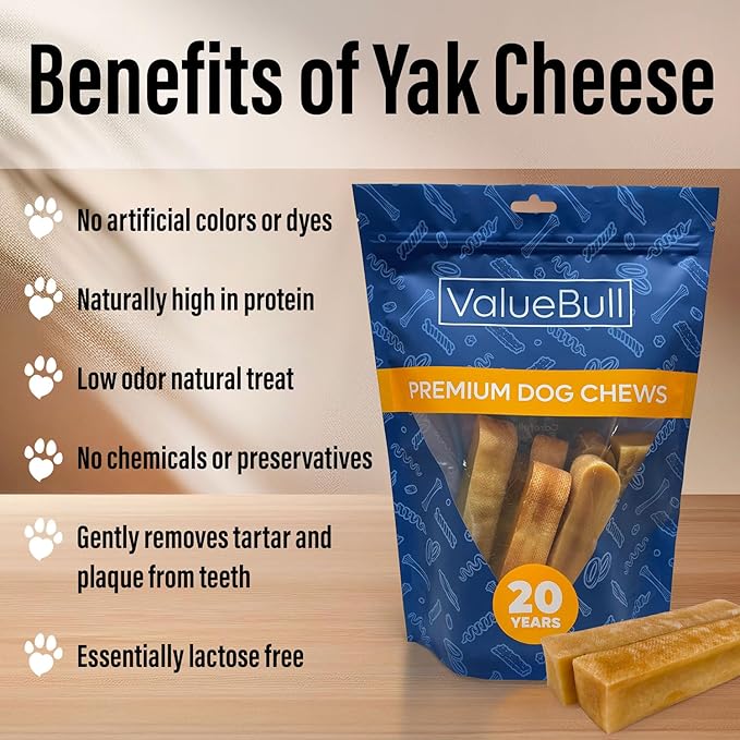 ValueBull Himalayan Yak Cheese Dog Chews, Extra Extra Large, 10 ct - Long Lasting for Aggressive Chewers, All Natural, Healthy & Safe, Low Odor Nepal Yak Milk Chews