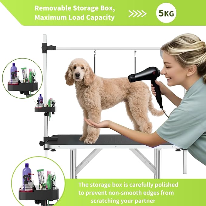 36" Large Dog Grooming Table, Non-Slip Tabletop with Adjustable Armrests, Lasso, Tool Organizer, Grid Tray, Foldable Home Pet Station, Maximum Weight Capacity 330 Ibs,Black