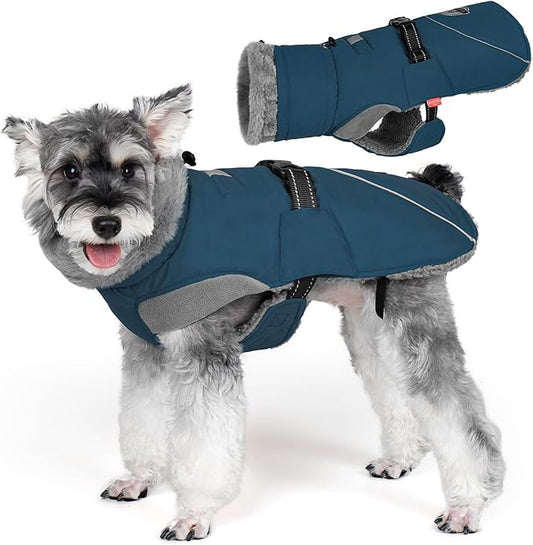 KYEESE Waterproof Dog Coat, Windproof Winter Jacket with Thick Fleece Lining, Extra Warm Turtleneck Dog Coats for Medium Dogs with Leash Hole and Reflective Design, Navy Blue, X-Large