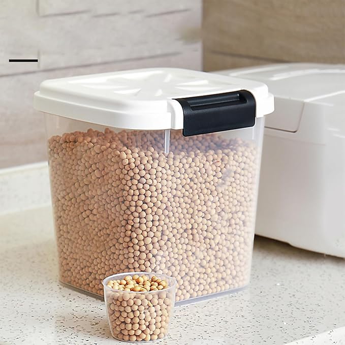 HANAMYA 20 LB Rice Storage Container with Measuring Cup, BPA free, For Rice | Grain | Pet Food | Flour, 2 count, Clear & Black