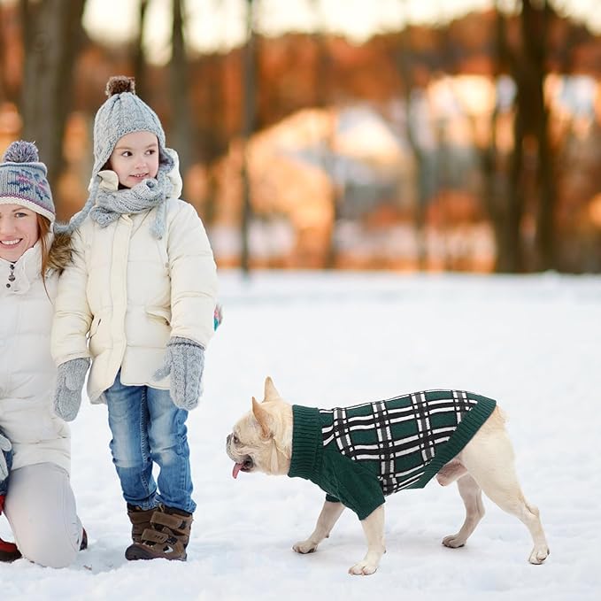SCENEREAL Turtleneck Dog Sweater for Small Medium Large Dogs Girls Boys, Christmas Plaid Pullover Puppy Sweatershirt, Dogs Cold Weather Outfit Clothes, Ideal Gift for Pet in New Year, Green Plaid S