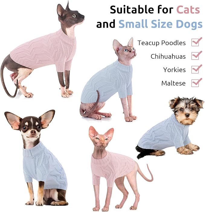 ASENKU Cat Sweater Soft Warm Puppy Clothes Knitwear for Kittens & Small Dogs, Thick Knitted Sweater for Sphynx Hairless Cats Teacup Chihuahua and Extra Small Dogs (Pink, XL)