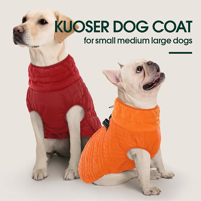 Kuoser XXL Winter Coat | Giant Breed Armor for Mastiffs & Great Danes | Zippers Secure Dogs in -20°F, Reflective Panels for Mountain Hikes, Orange XL