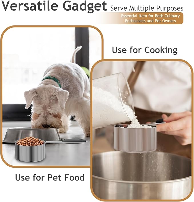 2PCS 1/2CUP(118ml) Dog Cat Food Scoop, Stainless Steel Measuring Cup, Metal Pet Scooper with Inner Precision Scale Measurement