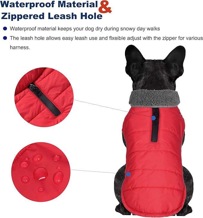 Dog Winter Coat, Waterproof Dog Jacket with Leash Hole, Reflective Adjustable Pet Snow Vest, Warm Fleece Sweater for Small Medium Large Dogs - Red, 2XL