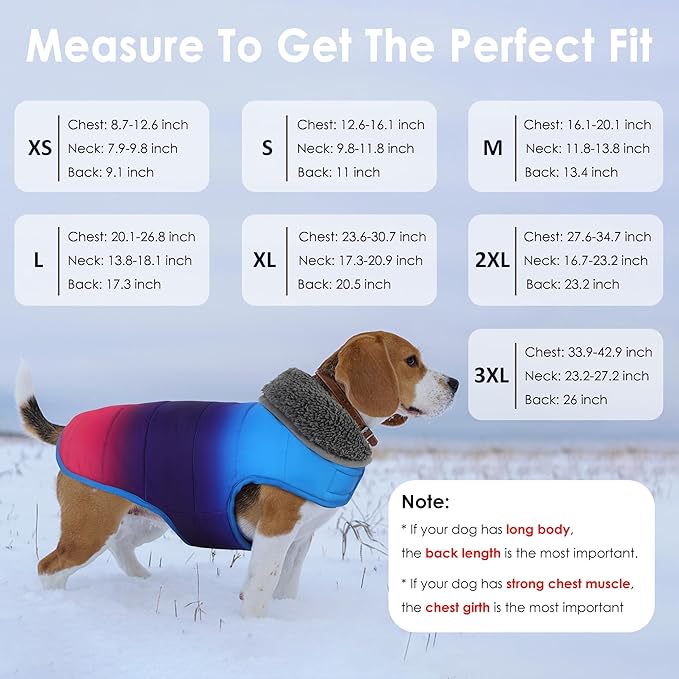 Dog Winter Coat, Waterproof Dog Jacket with Leash Hole, Reflective Adjustable Pet Snow Vest, Warm Fleece Sweater for Small Medium Large Dogs - Gradient Blue, 3XL
