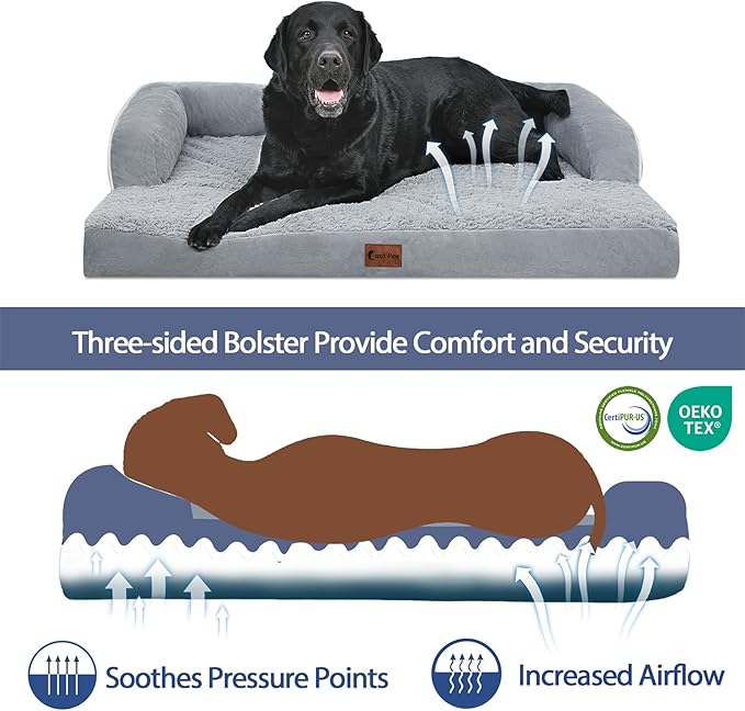 Orthopedic XXL Dog Beds, Waterproof Egg Crate Foam Big Pet Bed for All Breed Sized Dogs 53x42Inch, Washable Extra Large Dog Couch Bed with Removable Cover and Non-Slip Bottom, Grey