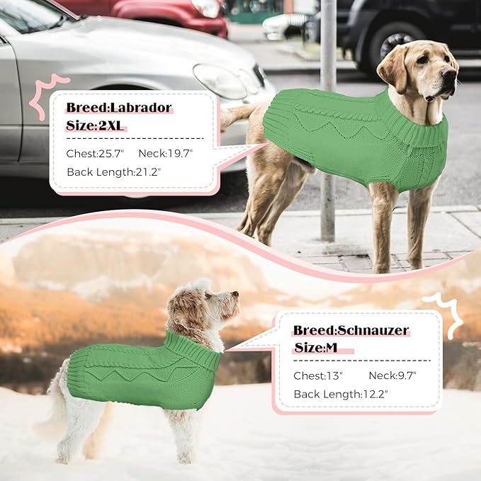 Dog Sweaters for Small Medium Large Dogs Girl, Soft Warm Turtleneck Pup Dogs Shirt, Double Knitting Collar for Outdoor Playing, Warm Dog Clothes (S,Green)